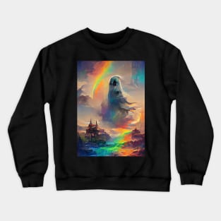 HUGE GHOST OVER HALLOWEEN CASTLE WITH RAINBOW Crewneck Sweatshirt